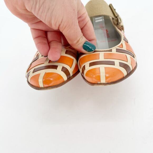 Vintage Retro Miu Miu Orange Tan Brown Woven Pointed Toe Mary Jane Pump IT 36 - Picture 6 of 11